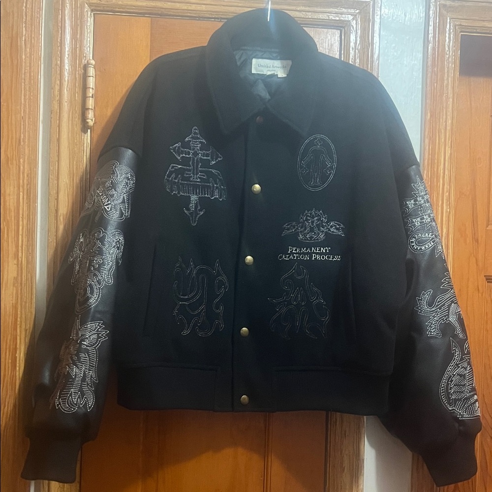 Black Embroidered Bomber Jacket Like new.